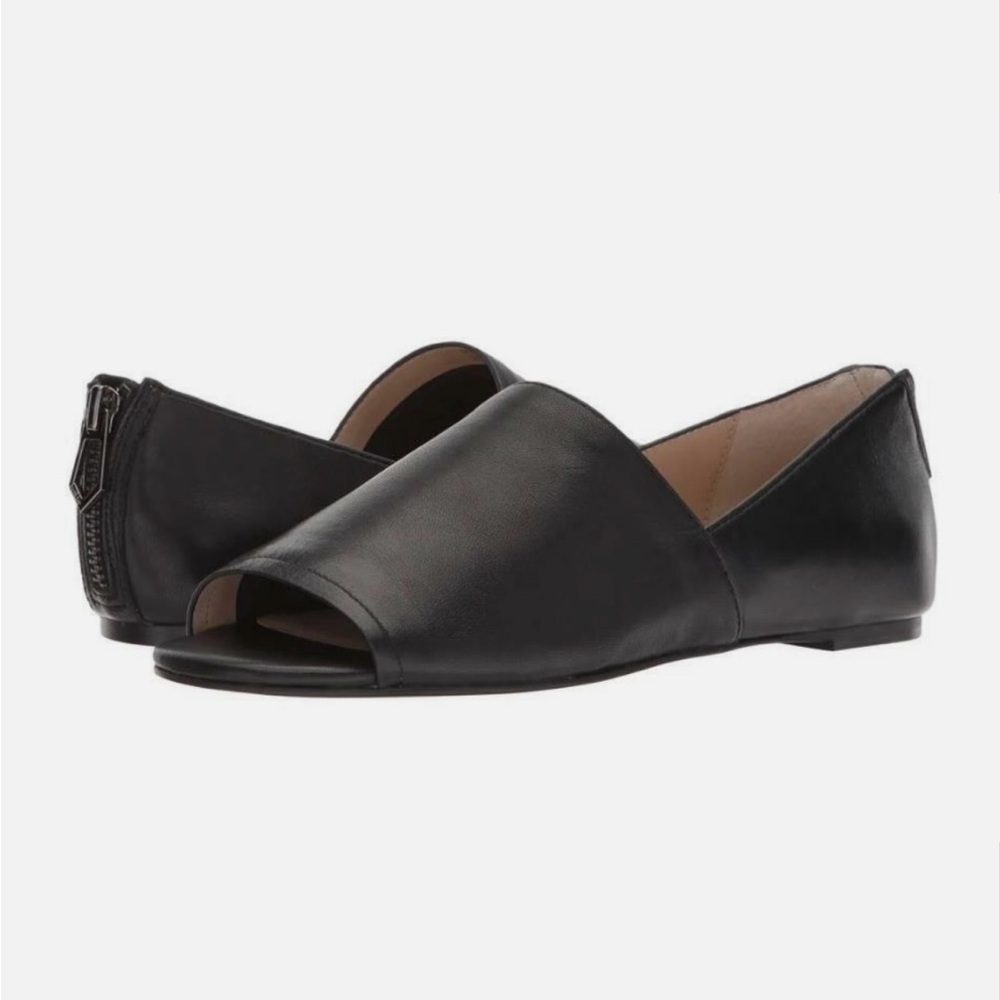 Botkier New York Maxine Peep Toe Flats Leather Black, Size 7